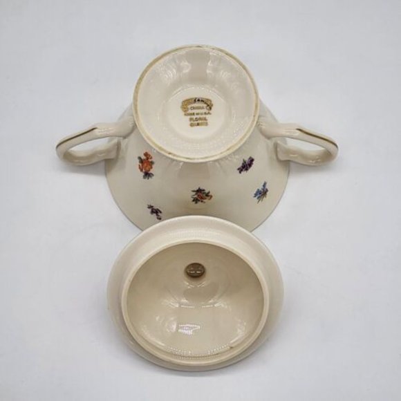 Pickard China Floral Chintz Pattern Sugar Bowl with Lid & Creamer Gold Trim USA - Picture 10 of 10